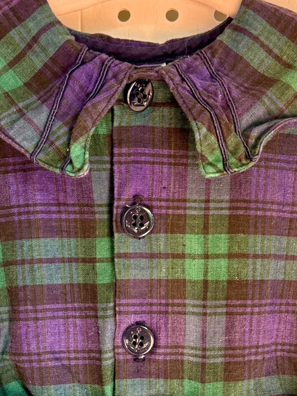 Vintage Hartstrings 12M Black Watch Plaid Bobby Suit Button On Romper - Picture 2 of 5